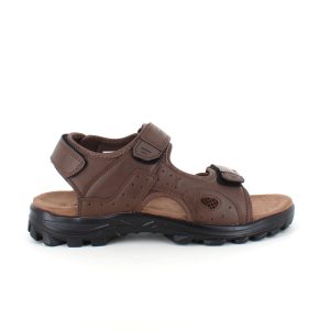 Brun herresandal med tre velcro remme og en god bredde - 41