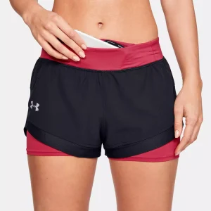 Kvinders Under Armour Qualifier Speedpocket 2-in-1 løbeshorts - Black and Red L