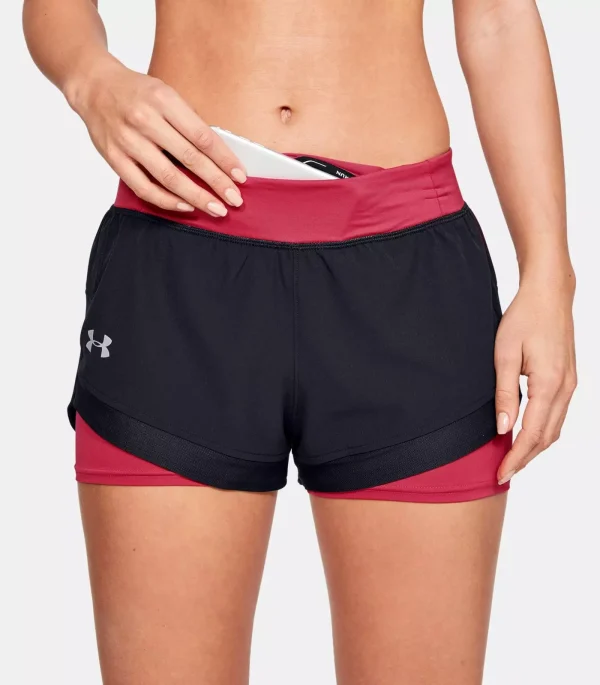 Kvinders Under Armour Qualifier Speedpocket 2-in-1 løbeshorts - Black and Red L