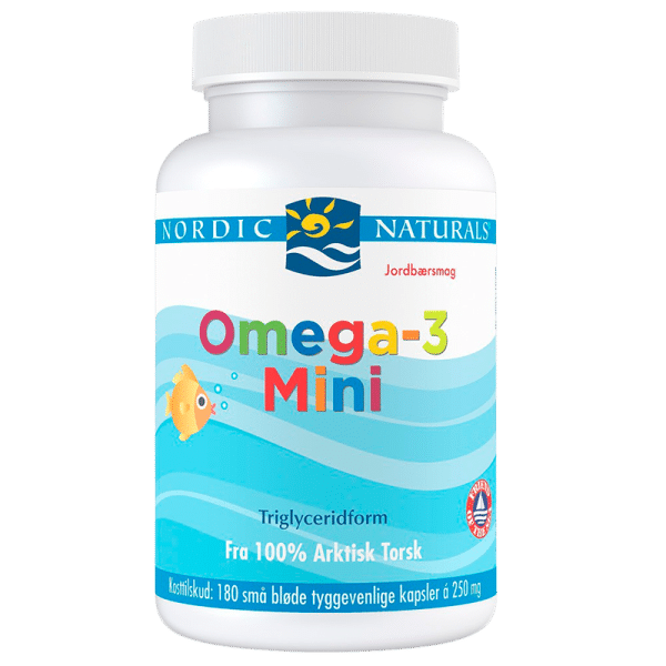 Nordic Naturals Omega 3 mini m. jordbærsmag (180 kap)