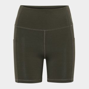 Olivengrønne højtaljede 5 inch bambus træningsshorts i bambus fra Boody, XL