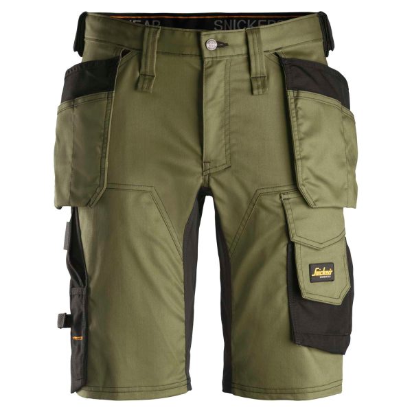 SNICKERS Shorts AllroundWork stretch med hylsterlommer 6141 khaki grøn/sort - C44