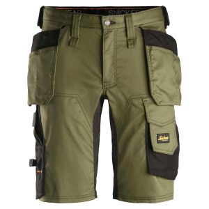 SNICKERS Shorts AllroundWork stretch med hylsterlommer 6141 khaki grøn/sort - C46