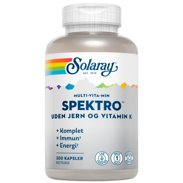 Solaray Spektro Multi-Vita-Min uden Jern og vitamin K (200 kapsler)