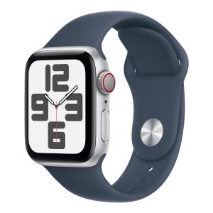 Apple Watch Se (Gps + Cellular) - 2. Generation - 40 Mm - Sølvaluminium - Smart Ur Med Sportsbånd - Fluoroelastomer - Stormblå - Båndstørrelse: S/M -