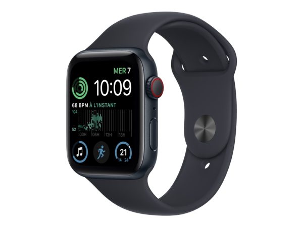 Apple Watch Se (Gps + Cellular) - 2. Generation - 44 Mm - Midnatsaluminium - Smart Ur Med Sportsbånd - Fluoroelastomer - Midnat - Båndstørrelse: Almi