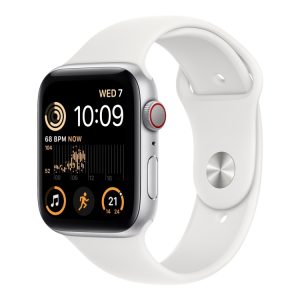 Apple Watch Se (Gps + Cellular) - 2. Generation - 44 Mm - Sølvaluminium - Smart Ur Med Sportsbånd - Fluoroelastomer - Hvid - Båndstørrelse: Almindeli