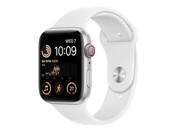 Apple Watch Se (Gps + Cellular) - 2. Generation - 44 Mm - Sølvaluminium - Smart Ur Med Sportsbånd - Fluoroelastomer - Hvid - Båndstørrelse: Almindeli