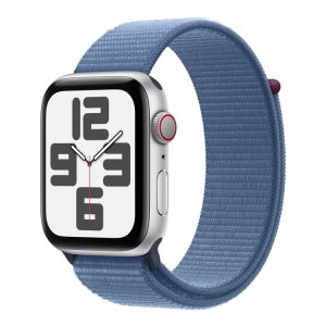 Apple Watch Se (Gps + Cellular) - 2. Generation - 44 Mm - Sølvaluminium - Smart Ur Med Sportsløkke - Vævet Nylon - Vinterblå - Håndledsstørrelse: 145