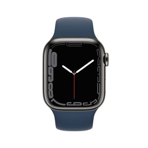 Apple Watch Series 7 (Gps + Cellular) - 41 Mm - Grafit Rustfrit Stål - Smart Ur Med Sportsbånd - Fluoroelastomer - Afgrundsblå - Båndstørrelse: Almin