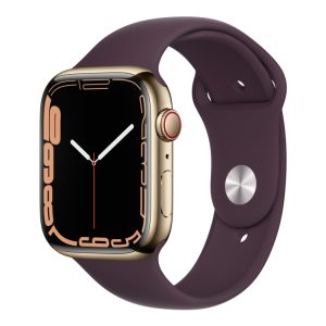 Apple Watch Series 7 (Gps + Cellular) - 45 Mm - Guld Rustfrit Stål - Smart Ur Med Sportsbånd - Fluoroelastomer - Mørkt Kirsebær - Båndstørrelse: Almi