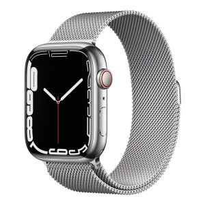 Apple Watch Series 7 (Gps + Cellular) - 45 Mm - Sølv Rustfrit Stål - Smart Ur Med Milanesisk Løkke - Rustfrit Stål - Sølv - Håndledsstørrelse: 150-20