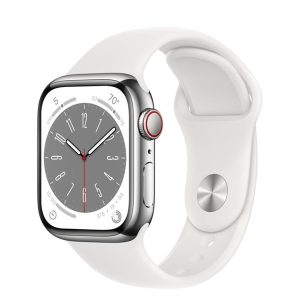 Apple Watch Series 8 GPS + Cellular 41mm Silver Stainless Steel Case with White Sport Band