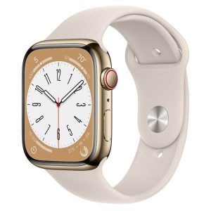 Apple Watch Series 8 GPS + Cellular 45mm Gold Stainless Steel Case with Starlight Sport Band