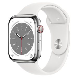 Apple Watch Series 8 GPS + Cellular 45mm Silver Stainless Steel Case with White Sport Band