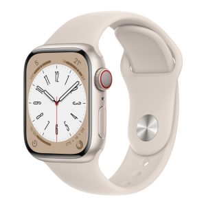 Apple Watch Series 8 (Gps + Cellular) - 41 Mm - Stjernelys-Aluminium - Smart Ur Med Sportsbånd - Fluoroelastomer - Stjernelys - Båndstørrelse: Almind