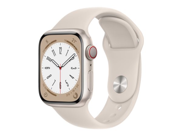 Apple Watch Series 8 (Gps + Cellular) - 41 Mm - Stjernelys-Aluminium - Smart Ur Med Sportsbånd - Fluoroelastomer - Stjernelys - Båndstørrelse: Almind