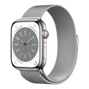 Apple Watch Series 8 (Gps + Cellular) - 45 Mm - Sølv Rustfrit Stål - Smart Ur Med Milanesisk Løkke - Håndledsstørrelse: 150-200 Mm - 32 Gb - Wi-Fi, L