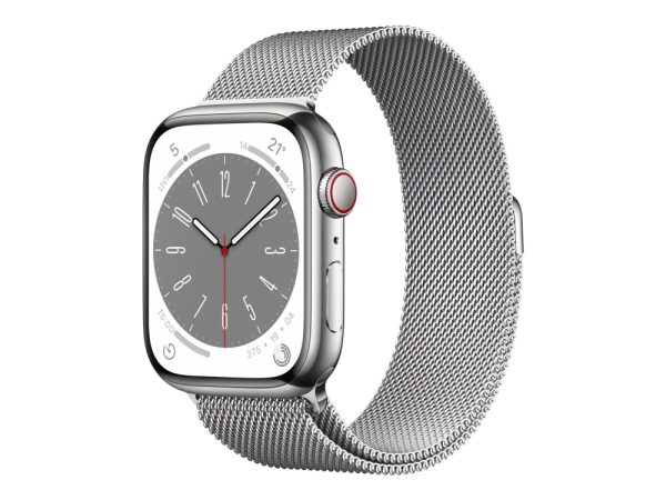 Apple Watch Series 8 (Gps + Cellular) - 45 Mm - Sølv Rustfrit Stål - Smart Ur Med Milanesisk Løkke - Håndledsstørrelse: 150-200 Mm - 32 Gb - Wi-Fi, L