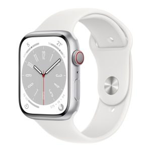 Apple Watch Series 8 (Gps + Cellular) - 45 Mm - Sølvaluminium - Smart Ur Med Sportsbånd - Fluoroelastomer - Hvid - Båndstørrelse: Almindelig - 32 Gb