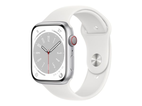 Apple Watch Series 8 (Gps + Cellular) - 45 Mm - Sølvaluminium - Smart Ur Med Sportsbånd - Fluoroelastomer - Hvid - Båndstørrelse: Almindelig - 32 Gb