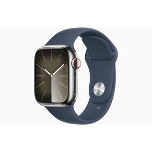 Apple Watch Series 9 GPS + Cellular 41mm - Silver Stainless Steel Case with Storm Blue Sport Band - M/L