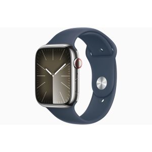 Apple Watch Series 9 GPS + Cellular 45mm - Silver Stainless Steel Case with Storm Blue Sport Band - M/L