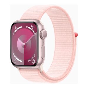 Apple Watch Series 9 (Gps) - 41 Mm - Pink Aluminium - Smart Ur Med Sportsløkke - Blød Dobbeltlagsnylon - Lys Pink - 64 Gb - Wi-Fi, Bluetooth, Uwb - 3