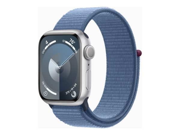 Apple Watch Series 9 (Gps) - 41 Mm - Sølvaluminium - Smart Ur Med Sportsløkke - Blød Dobbeltlagsnylon - Vinterblå - 64 Gb - Wi-Fi, Bluetooth, Uwb - 3