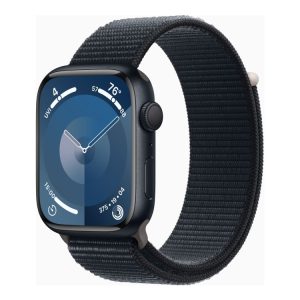 Apple Watch Series 9 (Gps) - 45 Mm - Midnatsaluminium - Smart Ur Med Sportsløkke - Blød Dobbeltlagsnylon - Midnat - 64 Gb - Wi-Fi, Bluetooth, Uwb - 3