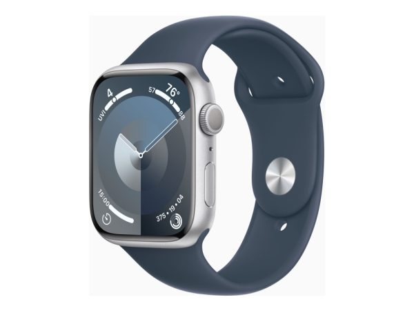 Apple Watch Series 9 (Gps) - 45 Mm - Sølvaluminium - Smart Ur Med Sportsbånd - Fluoroelastomer - Stormblå - Båndstørrelse: M/L - 64 Gb - Wi-Fi, Bluet