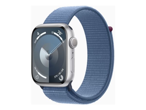 Apple Watch Series 9 (Gps) - 45 Mm - Sølvaluminium - Smart Ur Med Sportsløkke - Blød Dobbeltlagsnylon - Vinterblå - 64 Gb - Wi-Fi, Bluetooth, Uwb - 3