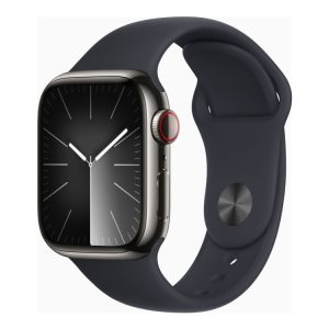 Apple Watch Series 9 (Gps + Cellular) - 41 Mm - Grafit Rustfrit Stål - Smart Ur Med Sportsbånd - Fluoroelastomer - Midnat - Båndstørrelse: M/L - 64 G