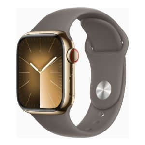 Apple Watch Series 9 (Gps + Cellular) - 41 Mm - Guld Rustfrit Stål - Smart Ur Med Sportsbånd - Fluoroelastomer - Ler - Båndstørrelse: M/L - 64 Gb - W