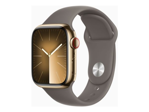 Apple Watch Series 9 (Gps + Cellular) - 41 Mm - Guld Rustfrit Stål - Smart Ur Med Sportsbånd - Fluoroelastomer - Ler - Båndstørrelse: M/L - 64 Gb - W