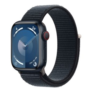 Apple Watch Series 9 (Gps + Cellular) - 41 Mm - Midnatsaluminium - Smart Ur Med Sportsløkke - Blød Dobbeltlagsnylon - Midnat - Håndledsstørrelse: 130