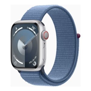 Apple Watch Series 9 (Gps + Cellular) - 41 Mm - Sølvaluminium - Smart Ur Med Sportsløkke - Blød Dobbeltlagsnylon - Vinterblå - 64 Gb - Wi-Fi, Bluetoo