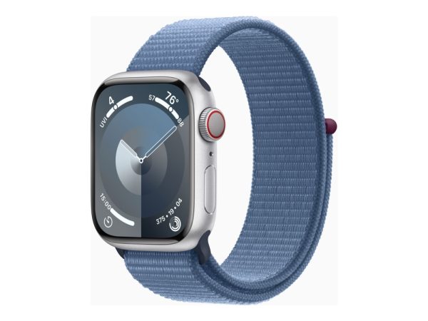 Apple Watch Series 9 (Gps + Cellular) - 41 Mm - Sølvaluminium - Smart Ur Med Sportsløkke - Blød Dobbeltlagsnylon - Vinterblå - 64 Gb - Wi-Fi, Bluetoo