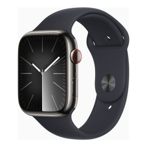 Apple Watch Series 9 (Gps + Cellular) - 45 Mm - Grafit Rustfrit Stål - Smart Ur Med Sportsbånd - Fluoroelastomer - Midnat - Båndstørrelse: S/M - 64 G