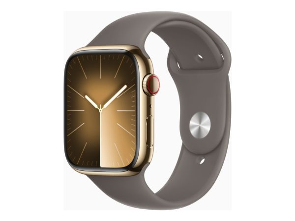 Apple Watch Series 9 (Gps + Cellular) - 45 Mm - Guld Rustfrit Stål - Smart Ur Med Sportsbånd - Fluoroelastomer - Ler - Båndstørrelse: M/L - 64 Gb - W