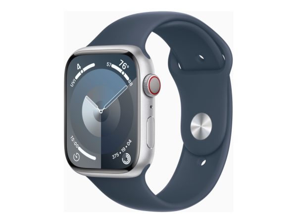 Apple Watch Series 9 (Gps + Cellular) - 45 Mm - Sølvaluminium - Smart Ur Med Sportsbånd - Fluoroelastomer - Stormblå - Båndstørrelse: M/L - 64 Gb - W