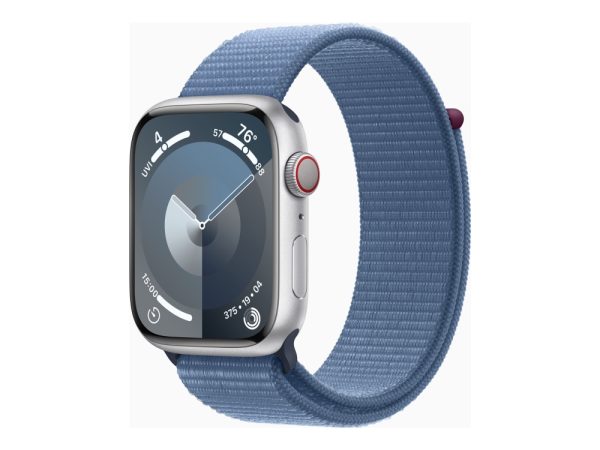 Apple Watch Series 9 (Gps + Cellular) - 45 Mm - Sølvaluminium - Smart Ur Med Sportsløkke - Blød Dobbeltlagsnylon - Vinterblå - 64 Gb - Wi-Fi, Bluetoo