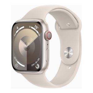 Apple Watch Series 9 (Gps + Cellular) - 45 Mm - Stjernelys-Aluminium - Smart Ur Med Sportsbånd - Fluoroelastomer - Stjernelys - Båndstørrelse: M/L -