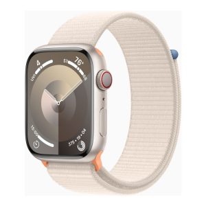 Apple Watch Series 9 (Gps + Cellular) - 45 Mm - Stjernelys-Aluminium - Smart Ur Med Sportsløkke - Blød Dobbeltlagsnylon - Stjernelys - 64 Gb - Wi-Fi,