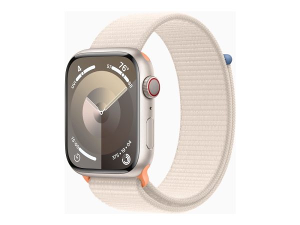 Apple Watch Series 9 (Gps + Cellular) - 45 Mm - Stjernelys-Aluminium - Smart Ur Med Sportsløkke - Blød Dobbeltlagsnylon - Stjernelys - 64 Gb - Wi-Fi,