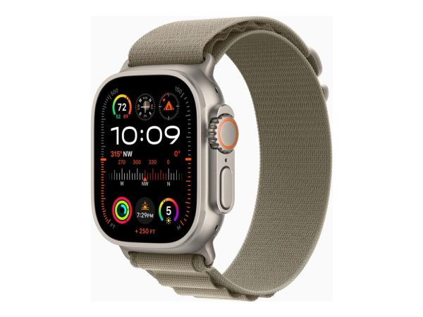 Apple Watch Ultra 2 - 49 Mm - Titanium - Smart Ur Med Alpine Loop - Tekstil - Oliven - Båndstørrelse: M - 64 Gb - Lte, Wi-Fi, Bluetooth, Uwb - 4G - 6