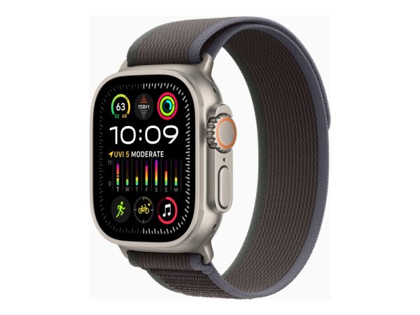 Apple Watch Ultra 2 - 49 Mm - Titanium - Smart Ur Med Trail Loop - Nylonflet - Blå/Sort - Båndstørrelse: S/M - 64 Gb - Lte, Wi-Fi, Bluetooth, Uwb - 4