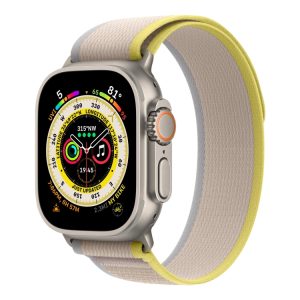 Apple Watch Ultra - 49 Mm - Titanium - Ja Smart Ur Med Trail Loop - Blød Dobbeltlagsnylon - Gul/Beige - Båndstørrelse: S/M - 32 Gb - Wi-Fi, Lte, Uwb,