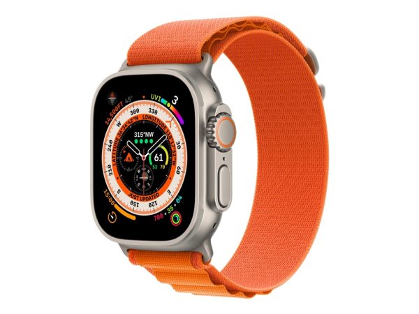 Apple Watch Ultra - 49 Mm - Titanium - Smart Ur Med Alpine Loop - Tekstil - Orange - Båndstørrelse: L - 32 Gb - Wi-Fi, Lte, Uwb, Bluetooth - 4G - 61.