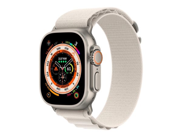 Apple Watch Ultra - 49 Mm - Titanium - Smart Ur Med Alpine Loop - Tekstil - Stjernelys - Båndstørrelse: S - 32 Gb - Wi-Fi, Lte, Uwb, Bluetooth - 4G -